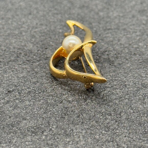 Vintage Napier Brooch Gold Tone Faux Pearl Pin - Picture 5 of 9
